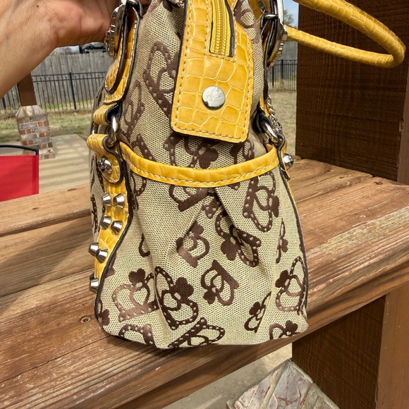 EUC Kathy Van Zeeland Vintage Yellow And Canvas Crown Pattern Shoulder Bag - Picture 7 of 13
